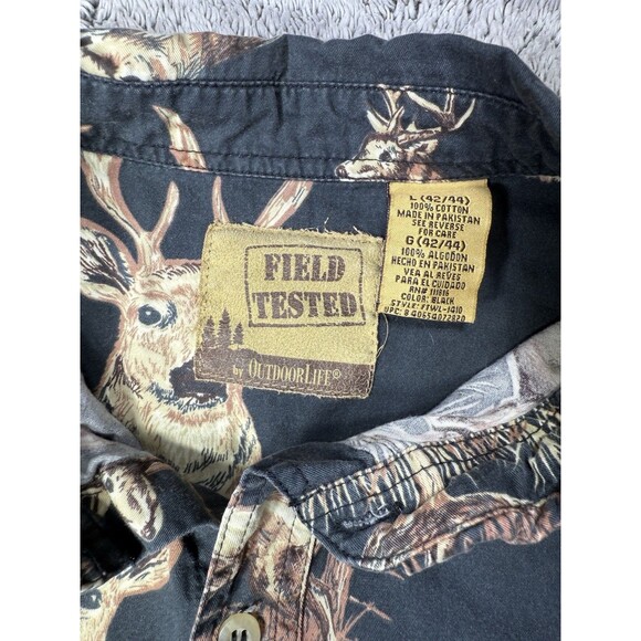 Outdoor‎ Life Shirt Mens Large Deer AOP Button Up Hunting Cotton Field Tested - Picture 5 of 9